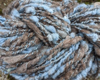 Handspun art yarn indigo dyed blue natural brown merino wool indigo dawn 90 yard 7oz ea soft blue brown garden party fibers free shipping