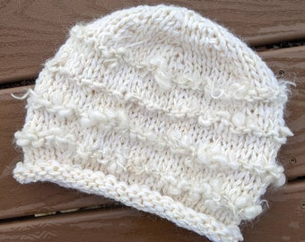 Wool hat handknit by me handspun accents of alpaca and kid mohair garden party fibers free shipping one of a kind