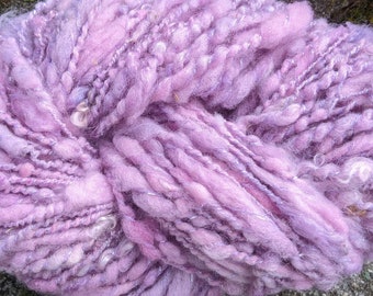 Handspun art yarn wool kid mohair Lavender Pink soft pink lavender silver lurex thick rust 90yds 7 oz ea garden party fibers free shipping