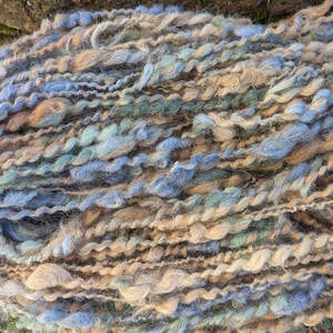 Handspun art yarn alpaca from local farms Tumbleweed 90 yds 6 oz ea camel sage blue garden party fibers free shipping