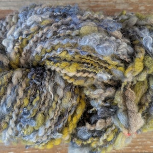 Handspun Art Yarn: Wool & Kid Mohair, Olive Chartreuse Blue, 90 yds 6 ounces each