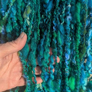 ARGUE KID MOHAIR&ALPACA＆WOOL BLEND YARN Handspun Art Yarn: Alpaca Kid Mohair Blend, Blues & Greens (90yds