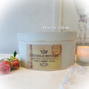 French country beige color   decorative storage hat box hand painted vintage feel