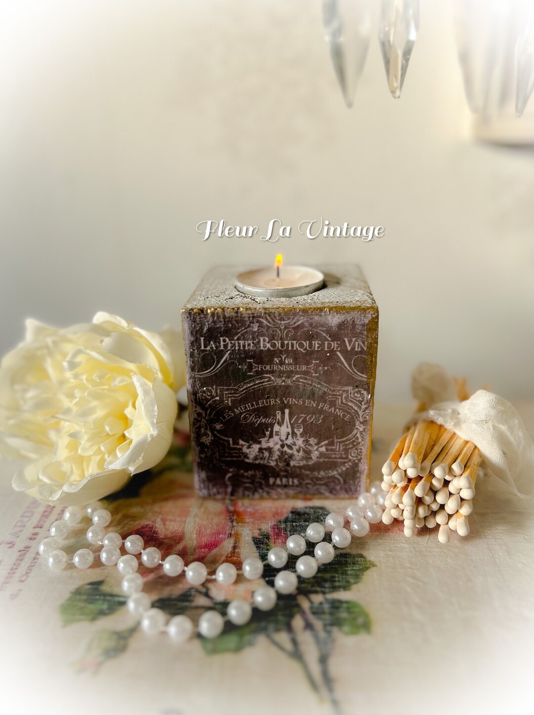 French Style Reclaimed Wood Shabby Chic Tealight Holder in Etsy