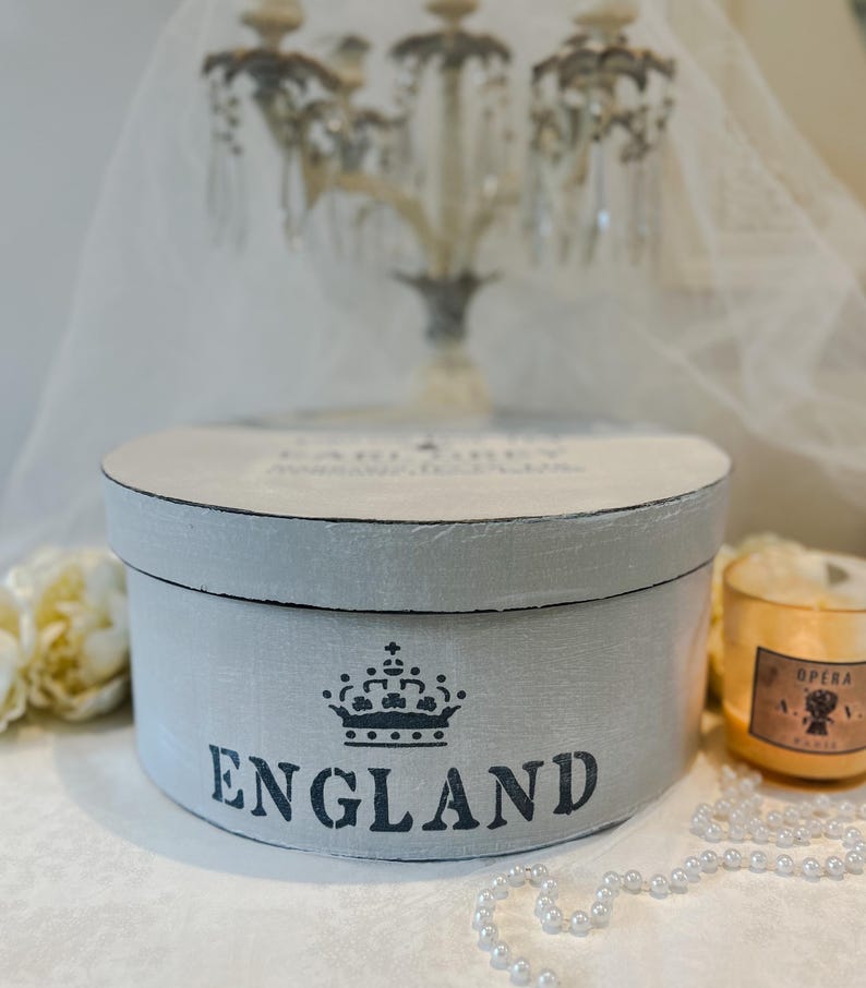 Large Hat Box Decorative French Style Grey Color Parisian Chic Etsy UK