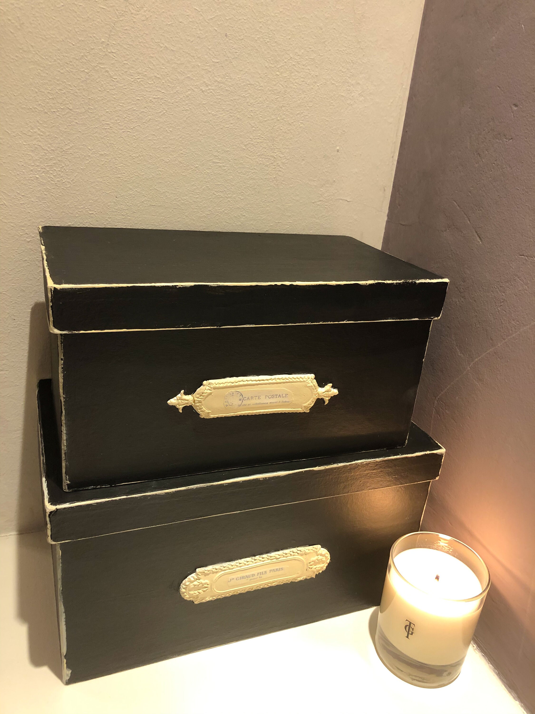 Par de dos cajas de almacenamiento de color negro francés | Etsy