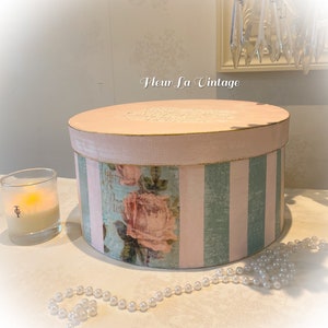 French country fade  pink  color   Stripes decorative storage hat box vintage feel