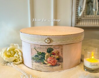 Vintage Velvet Hat Box With Faux Rose & Feather – Floral  display picture 2