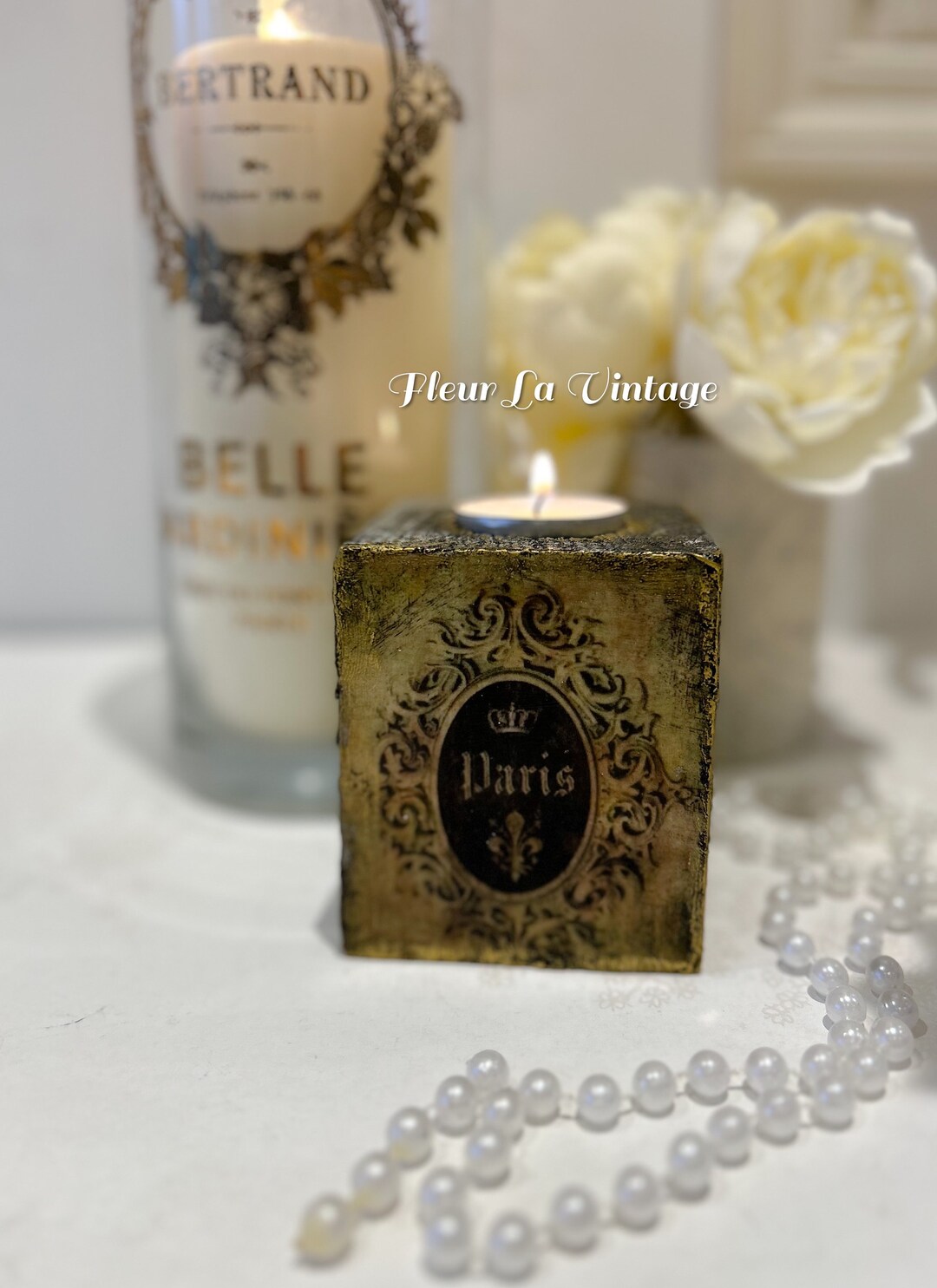 French Style Reclaimed Wood Shabby Chic Tealight Holder in Etsy