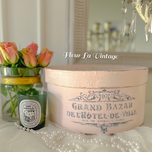 Parisian  faded pink French style decorative storage - hat box hand painted vintage feel