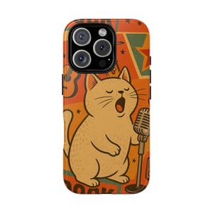 Music Cat Phone Case, Cute Cat Lover Gift, Rock & Roll Accessory, Unique Musician Phone Cover, Fun Pet-themed Case