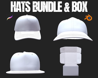 3D Hut Mockup Bundle Procreate | Baseball, Tailliert, Snapback Caps & Box (Digitaler Download)