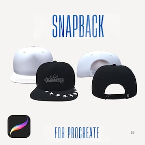 May include: An image featuring four snapback baseball caps. One black cap has a white star pattern on the brim and a logo. Two white caps are also shown. The word SNAPBACK is written in blue. The text "FOR PROCREATE" is also shown.