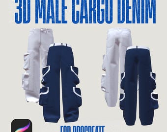 3D Male Cargo Jeans Hose Mockup für Procreate iPad | OBJ-Datei | Digitales Modedesign