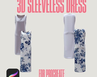 3D Ärmelloses Kleid Mockup für Procreate iPad | OBJ-Datei | Digitales Modedesign