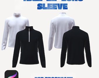 3D Half Zip Langarm Mockup | Male Fashion Design für Procreate (.OBJ File)