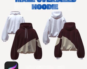 3D Male Oversized Hoodie Mockup OBJ | Procreate iPad Kleidungsmodell | Blender, Maya, ZBrush, Kinema4D kompatible 3D Datei
