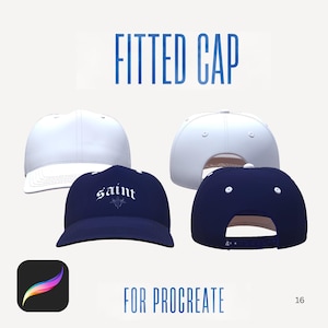 May include: Image showing two fitted caps, one white and one navy blue. The navy blue cap has the word "saint" in white script. The text "FITTED CAP" and "FOR PROCREATE" are also displayed in blue.