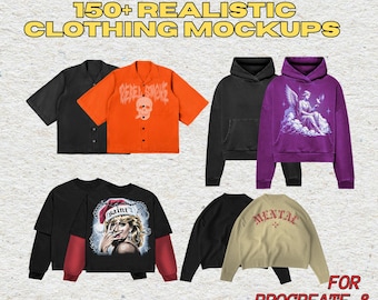 Realistic Clothing Mockup Bundle | 157 PSD & PNG Apparel Templates for Procreate Photoshop | Hoodies Pants Tops Bags