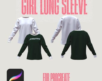 3D Mädchen Langarm Mockup für Procreate iPad | OBJ-Datei | Digitales Modedesign