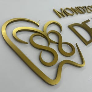 Letra personalizada de acero inoxidable 304 en oro mate, letrero de metal cortado con láser 2D, letrero de oficina personalizado, letrero de pared de recepción dorado, letrero comercial de metal