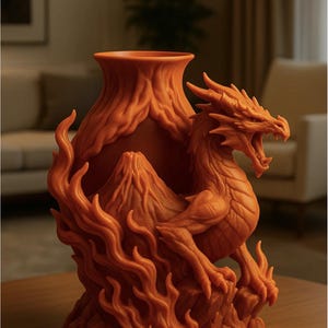 3D Printed Dragon Fire Vase – Mythical Fantasy Home Decor for Collectors & Gamers