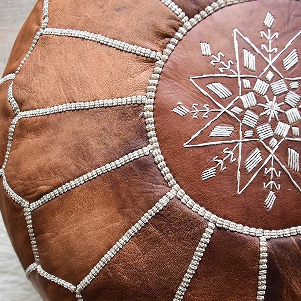 Bestseller/Spring Tan Brown Moroccan Leather Pouf -Home gifts,wedding gifts, foot stool, ottoman, cushion, tassels gift,Xmas gifts Ramadan