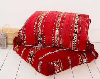 Romantic decor,Red Kilim Floor Pouf square Moroccan pouf,Red Berber pouffe, Floor cushion, Moroccan pouf,home gift, ramadan gift