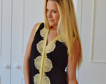 Dress Black  Non-Sleeve Caftan Kaftan Maxi Dress - beach wear, resort wear, moroccan kaftan,  dress,Summer dressGifts for her, boho dress