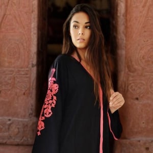 Autumn Sale//Black Floral Marrakech Bohochic Kaftan Caftan, Stay home Kaftan, Loungewear, Dress, Embroidered kaftan, Lounge Kaftan, Moroccan