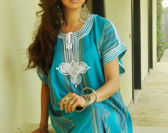 Sommar Kaftan Rea / Resort Kaftan Kaftan Bedoin - Turkos - loungekläder, som strandkläder, strandplagg, resortkläder, klänningar Presenter till henne