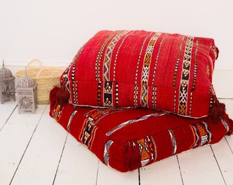 Bestseller Red Kilim Berber Moroccan square Pouf, Floor cushion, Moroccan pouf, Floor pouf, home gifts,Xmas gifts, Ramadan gifts Ramadan