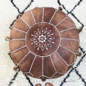 Bestseller  gifts, Tan Brown Moroccan Leather Pouf Pouffe gifts, wedding gifts,decor, home gifts, brown floor pouf,gift for her,Eid
