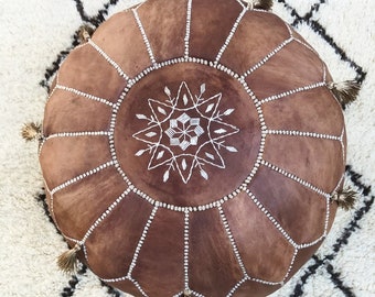 Bestseller  gifts, Tan Brown Moroccan Leather Pouf Pouffe gifts, wedding gifts,decor, home gifts, brown floor pouf,gift for her,, boho dress