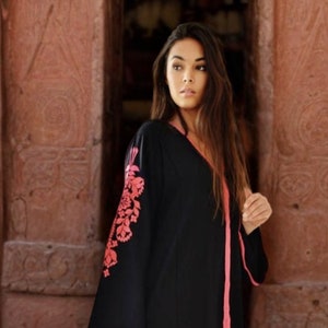 Spring Kaftan Sale// Black Floral Marrakech Bohochic Kaftan Caftan, Dress, Embroidered Dress, gifts for her, kaftan gifts,  dress