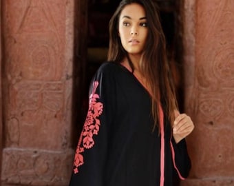 Spring Kaftan Sale// Black Floral Marrakech Bohochic Kaftan Caftan, Dress, Embroidered Dress, gifts for her, kaftan gifts,  dress