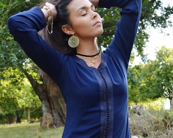 Summer Magrib Navy Blue Shirt - casual shirt,birthday gift, resort wear,casual tunic,holiday shirt,Gifts for her,seaonal gift for her