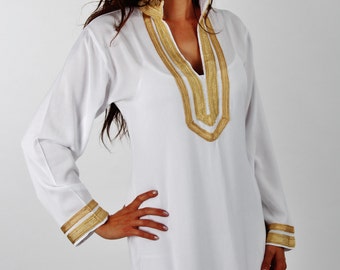 Caftan marocain blanc Mariam Spring - vêtements de détente, vêtements de plage, cadeaux, tenue de plage, cadeaux de mariage, bohème, robe, caftan de plage