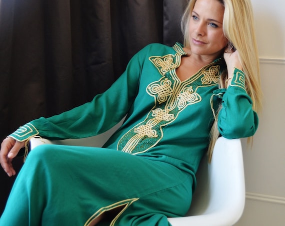 Summer Emerald Green  Moroccan Caftan Kaftan Aisha- giftswear,resortwear,spa robe,  birthdays, Honeymoon or Maternity Gift, dress,,vacations