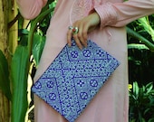 Christmas Gift Ideas, Moroccan Purple Pattern Fabric Hand Clutch Berber style-bag, tote, handbag, purse, holiday gifts, gifts for her, mum