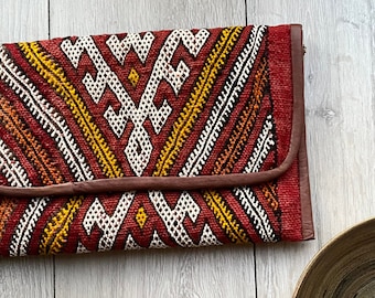 Moroccan Red Kilim Hand Clutch with Shoulder Straps Berber style-bag, handbag, purse, no.3 gifts, gifts  her  Ramadan,Gifts for her