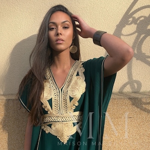 Spring Kaftan Dress Moroccan Green Gold Caftan-beach cover up, resort dress, maternity, birthday gifts, plus size, vacations,summer dress