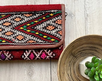 Moroccan Red Kilim Hand Clutch with Shoulder Straps Berber style-bag, handbag, purse, gifts for her, Ramadan gifts Ramadan Etsy's Pick