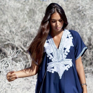 Spring Kaftan, Caftan, Navy Blue & Silver, Marrakech Kaftan -beach kaftan, resortwear, loungewear, maternity,wedding kaftan, gift,,Ramadan