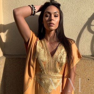 Spring Dress Kaftan-Moroccan Yellow Gold Beach Caftan -beach cover up, resortwear,home dress, birthday, wedding gifts, abaya,Gifts for her