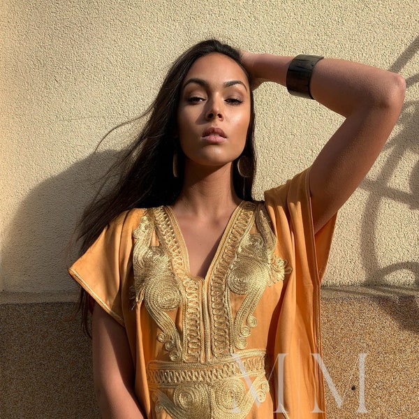 Spring Yellow Gold Kaftan Dress Moroccan Marrakech Beach Caftan-beach cover up, resortwear, maternity wear, birthday, wedding gifts
