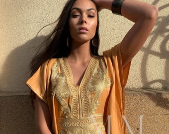 Spring Dress Kaftan Moroccan Yellow Gold Beach Caftan -beach cover up, resortwear,maternity,birthday, wedding gifts,stayhome,Gifts for her