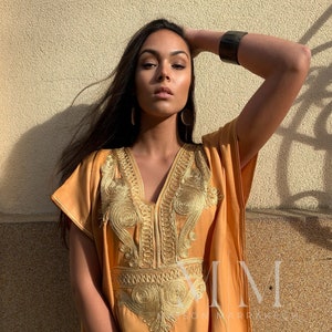 Spring Dress Kaftan Moroccan Yellow Gold Beach Caftan -beach cover up, resortwear,maternity,birthday, wedding gifts,stayhome,Gifts for her