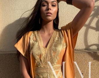 Summer Dress Kaftan Moroccan Yellow Gold Caftan-beach dress,resort dress,home dress,birthday gift,plus size,gifts for her,vacation dress,