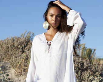 Spring White Tunic Embroidered Dress-gifts, beach, resort, holiday, bohemian wear, boho, Moroccan, dress, chirstimas gifts,,,,Gifts for her